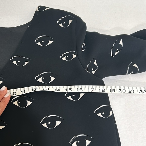 KENZO PARIS WOMENS MIDI DRESS EYE PATTERNS BLACK RED LONG SLEEVE Sz 40 - Picture 12 of 16